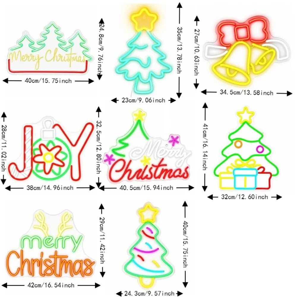 Multicolor Christmas LED Neon Sign USB Powered Wall Decor