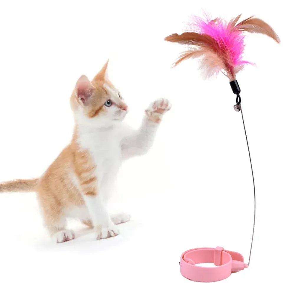 Adjustable Cat Feather Wand Collar with Bell | Interactive Toy