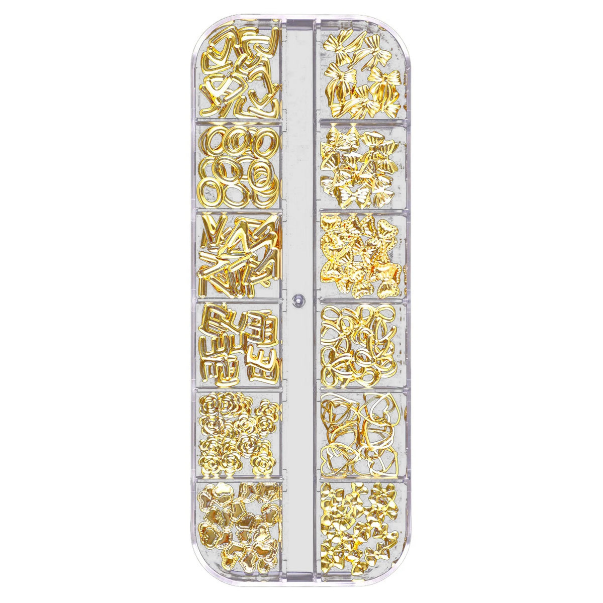 12-Grid 3D Nail Charms Gold Silver Punk Metal Art Decorations