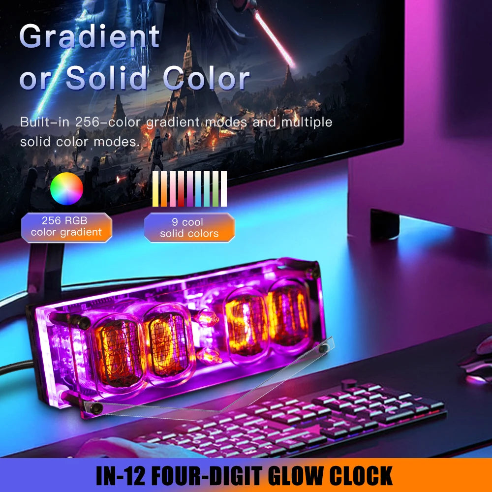 4-Digit IN-12 Nixie Glow Tube Desk Clock | Retro Ambient DC5V