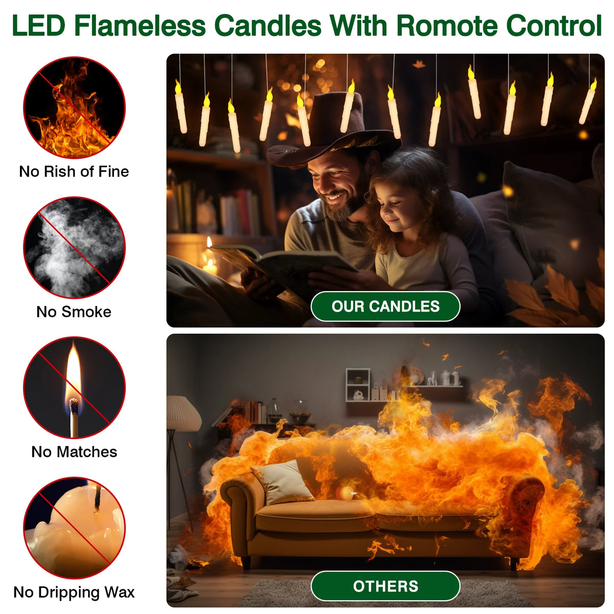 Floating Flameless LED Taper Candles with Magic Wand Remote