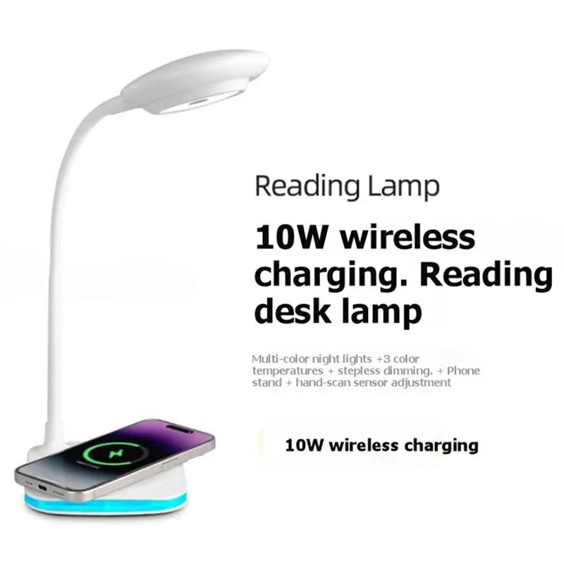 LED Desk Lamp Wireless Charging Flexible Neck 3 Color Modes