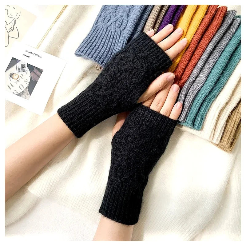 Unisex Half Finger Knit Gloves – Soft Warm Winter Mittens