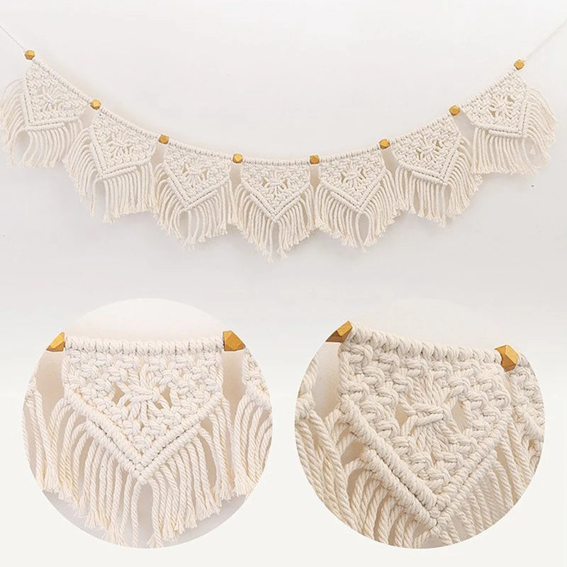 Macrame Fringed Woven Tapestry Wall Hanging – Boho Beige