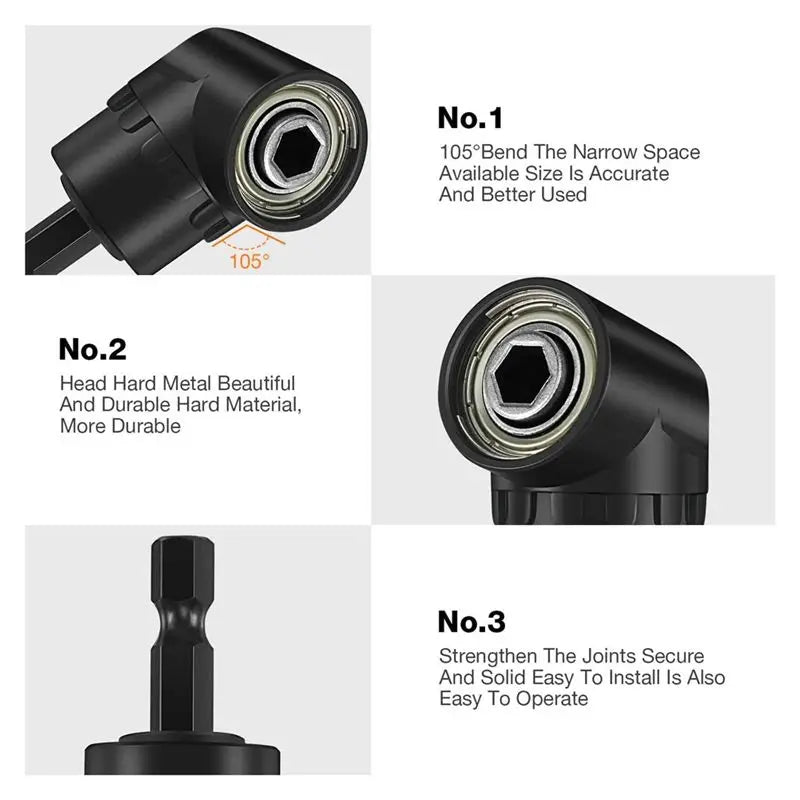 6-Pc Right Angle Drill Attachment Set – 105° & Socket Adapters