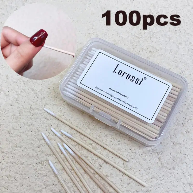 100-Pc Wooden Cotton Swab Sticks – Nail Polish Corrector Tool