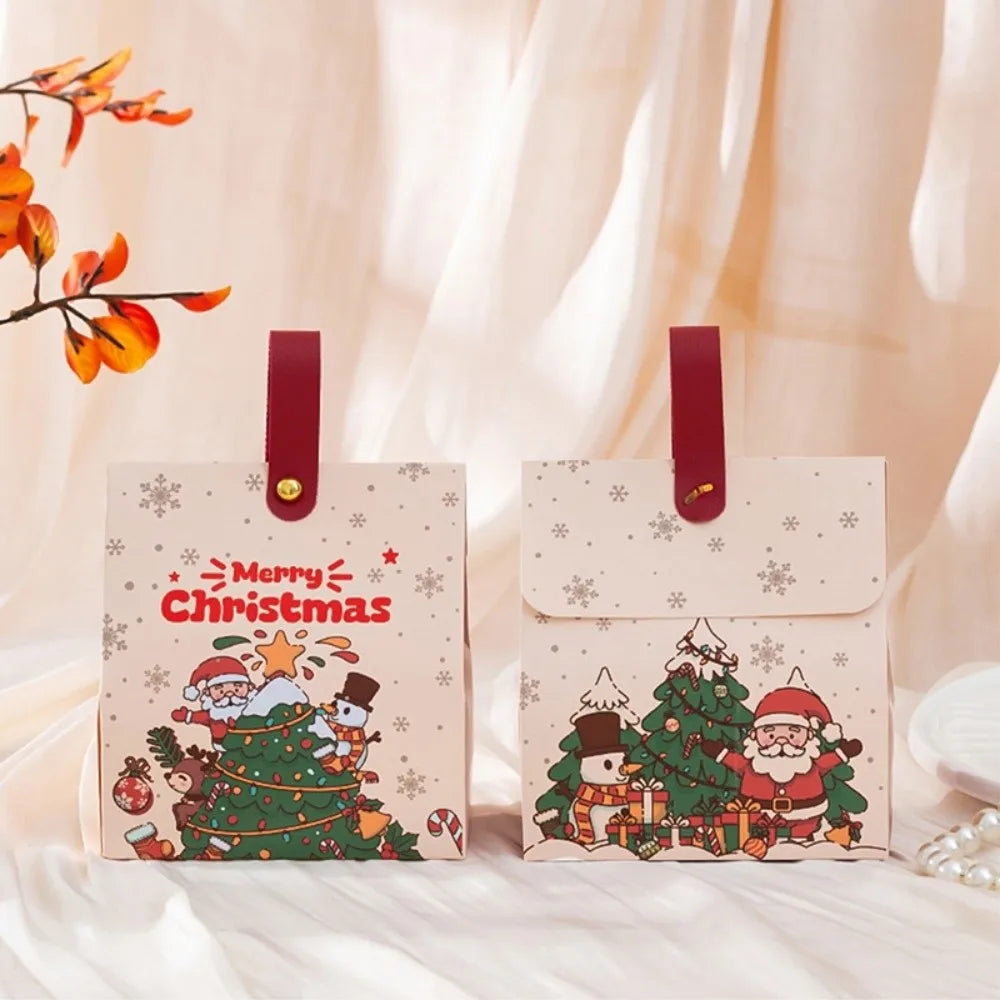 5-Pack Christmas Gift Boxes with Leather Handles – Kraft Paper