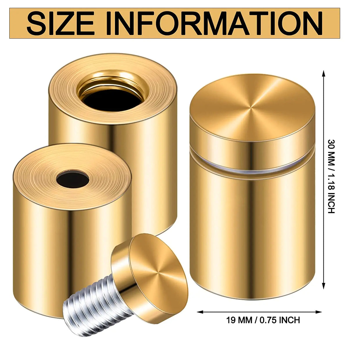 8-Pack Gold Standoff Screws – Acrylic Sign & Frame Mounting Kit