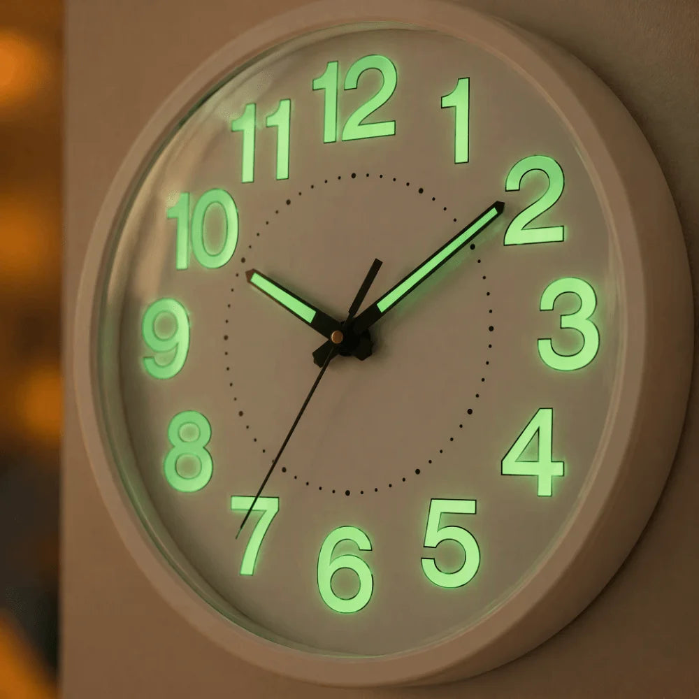 12-Inch Silent Quartz Wall Clock – Glow in Dark, Non-Ticking