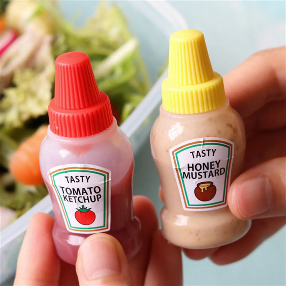 4-Pack Mini Condiment Bottles – Portable Sauce Dispensers