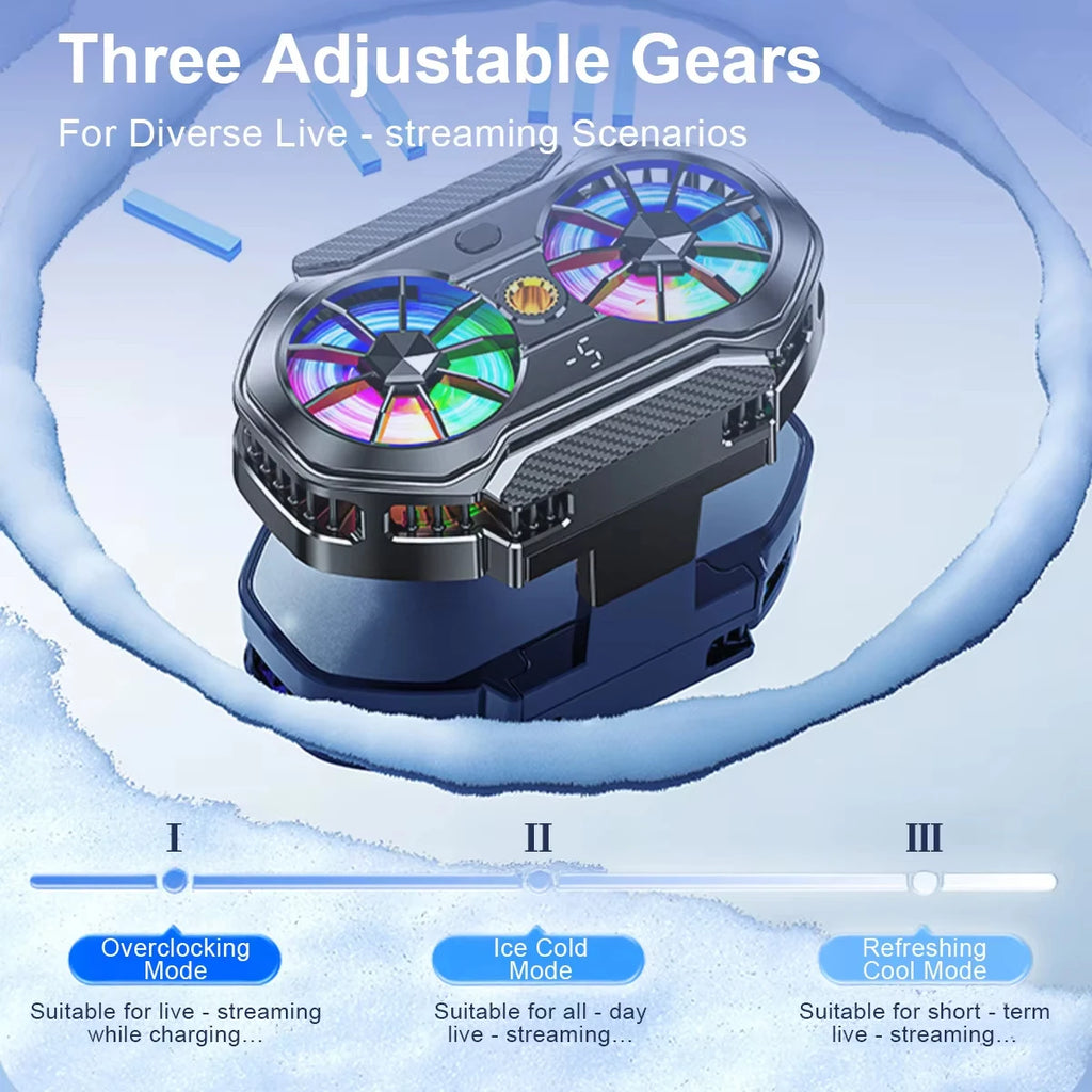 Semiconductor Dual Fan Phone Cooler for Gaming & Streaming