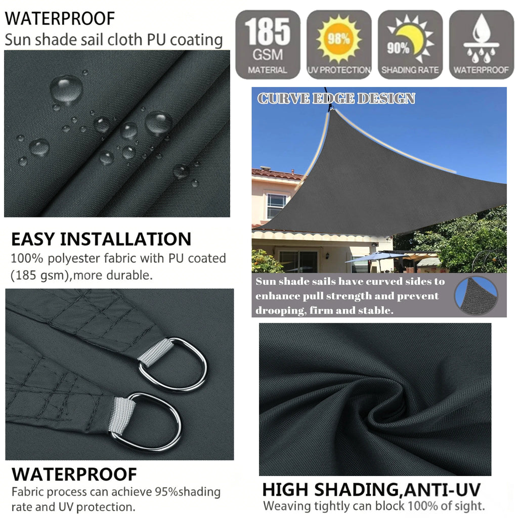 Triangle Sun Shade Sail Waterproof 98% UV Block Outdoor Canopy