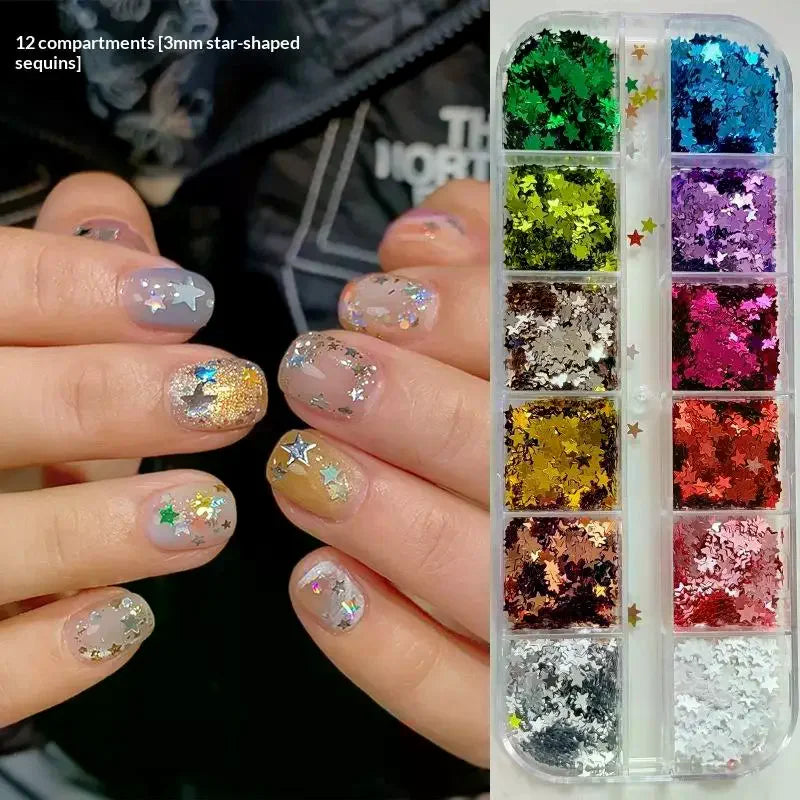 12-Grid Star Sequin 3D Nail Art Charms – DIY Manicure Set