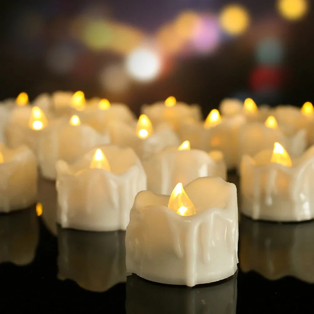 Flickering Dripping Wax LED Tea Light Candles – 12/24 Pack