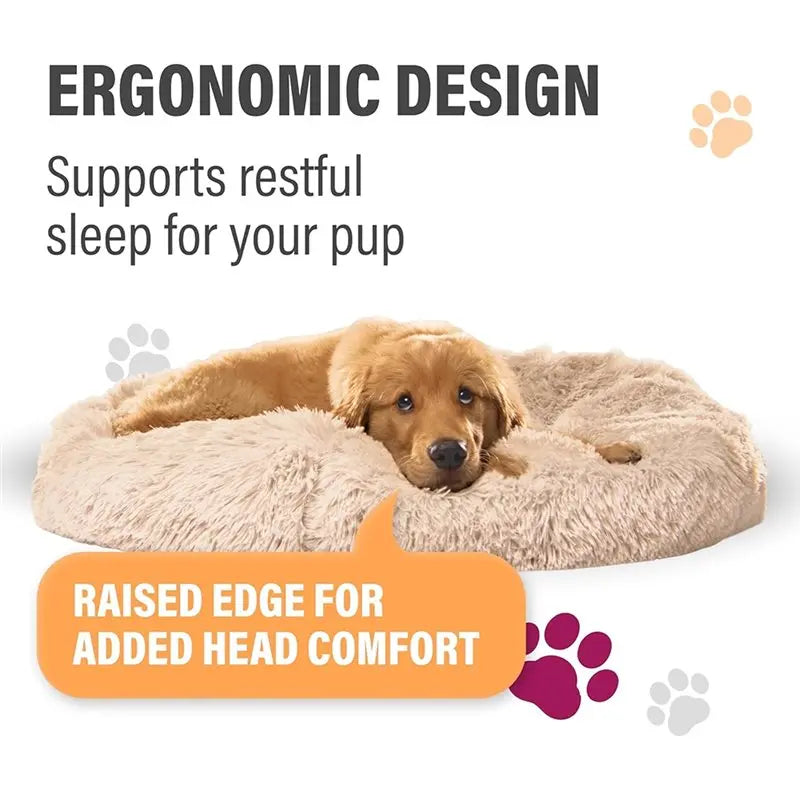 VIBE Plush Round Machine-Washable Pet Bed – Warm Dog Cat Bed