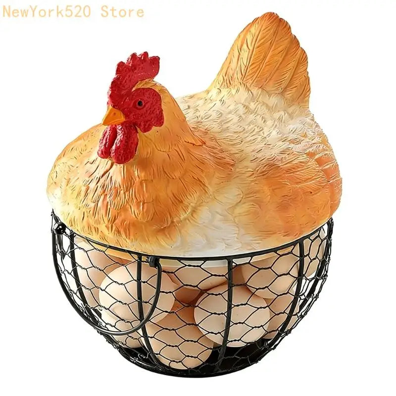 Hen-Shaped Resin Egg & Kitchen Storage Basket with Lid