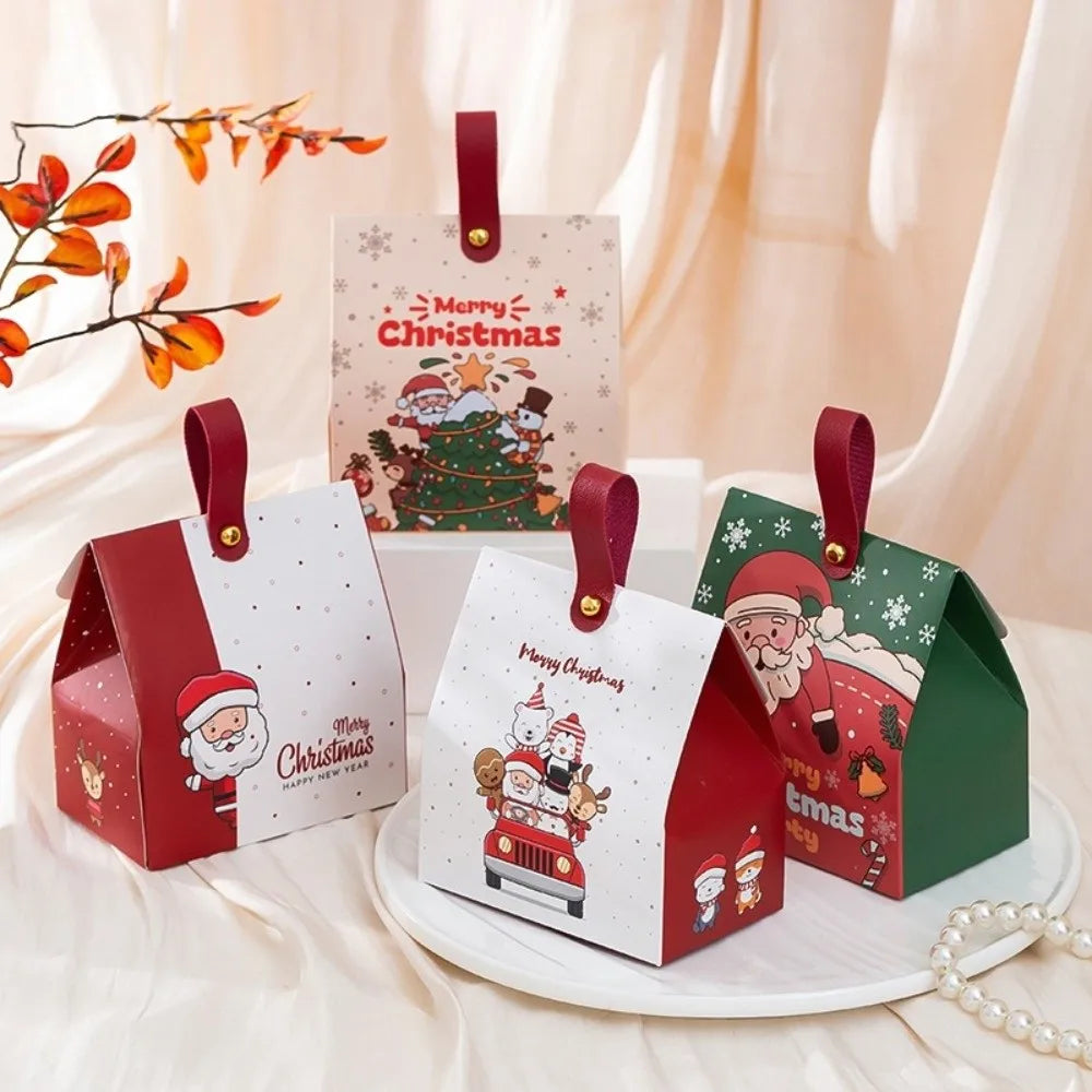5-Pack Christmas Gift Boxes with Leather Handles – Kraft Paper