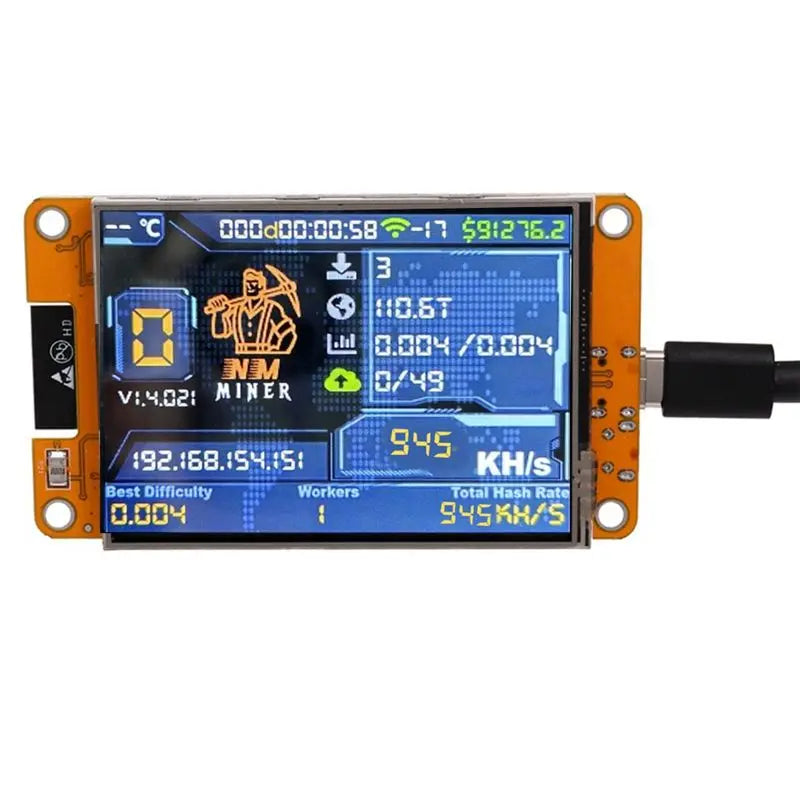 NMMiner NerdMiner 945KH/S Bitcoin Solo Lottery Miner 2.8" Display