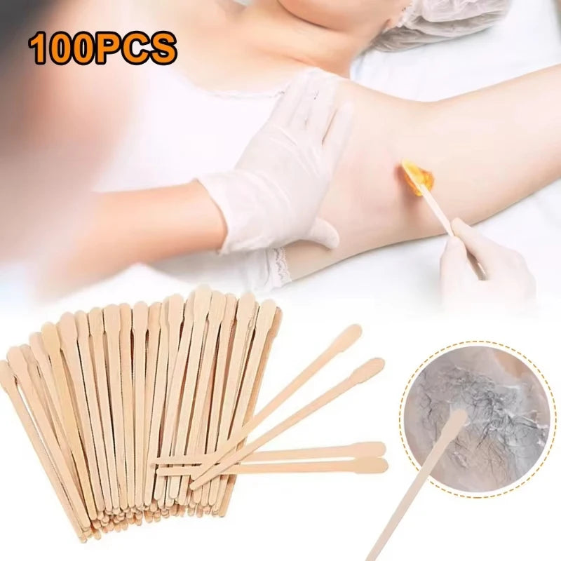 100PCS Disposable Wooden Wax Spatulas – Face & Eyebrow Waxing
