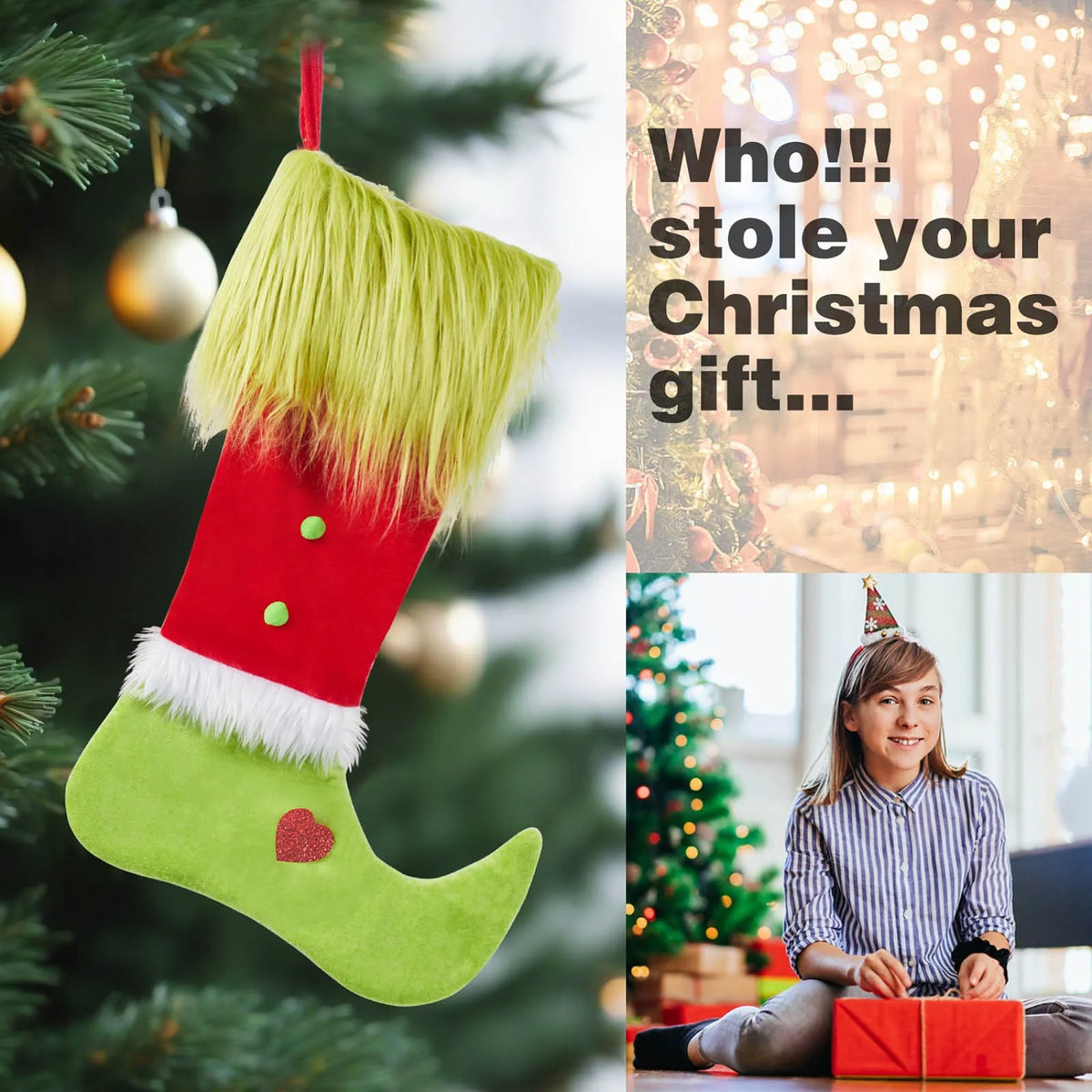 Christmas Elf Knit Stocking Candy Gift Bag & Tree Decor
