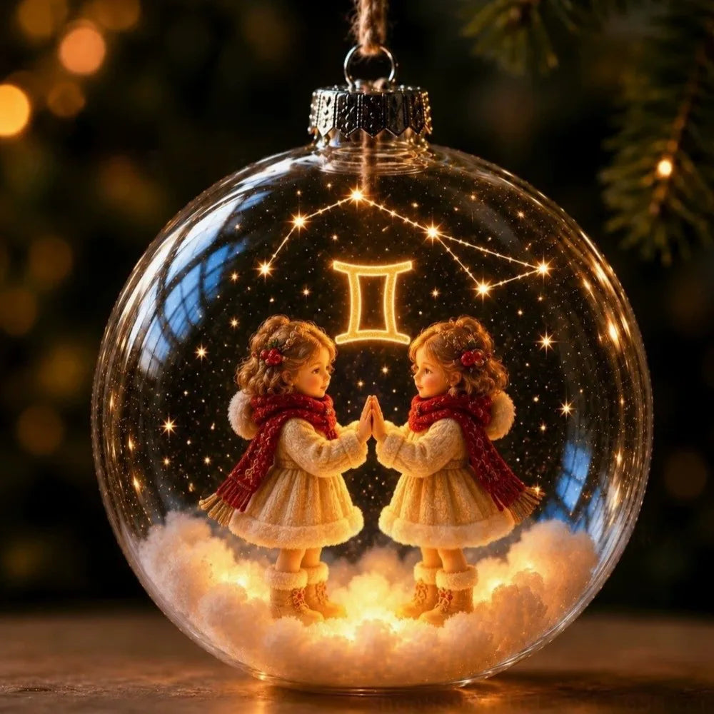 Zodiac Christmas Ball Ornament with Warm Light | All 12 Signs