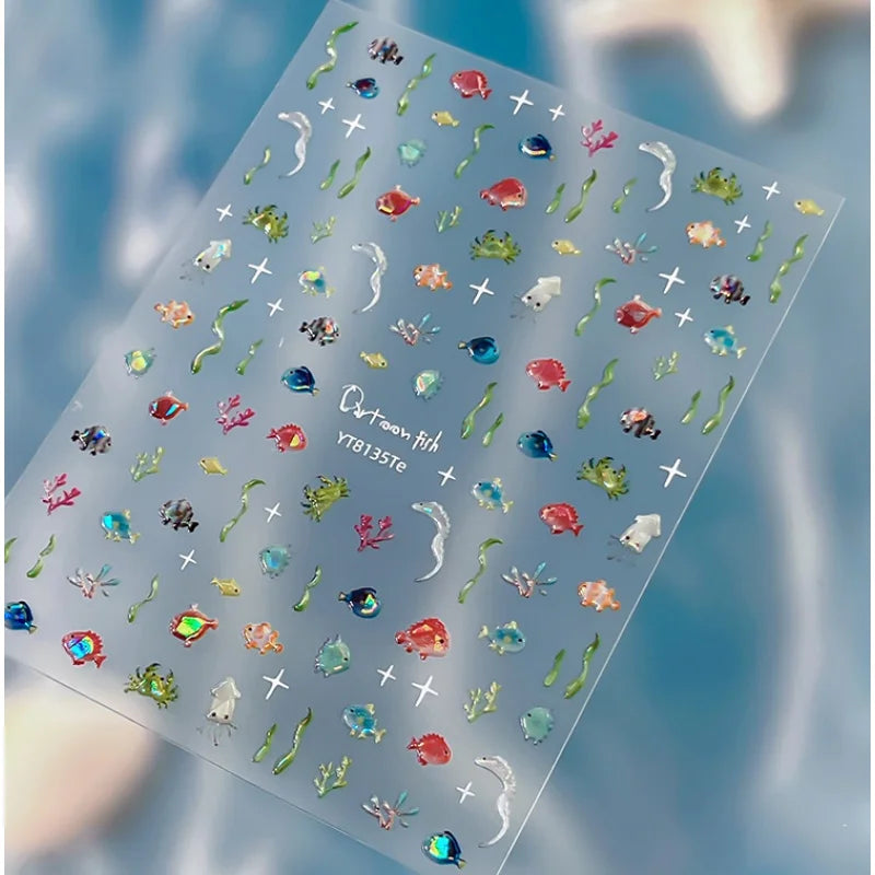 Ocean Theme Nail Stickers – Fish & Seaweed Nail Art Decals