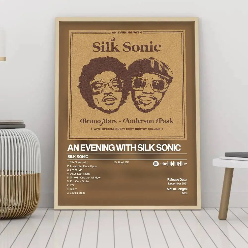 Silk Sonic Bruno Mars Waterproof Self-Adhesive Art Poster Sticker