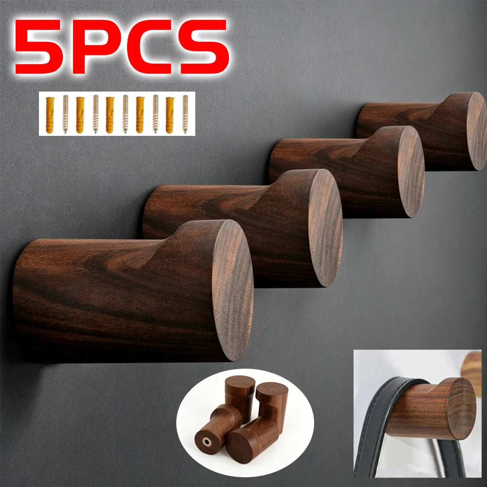 Walnut Wood Wall Hooks for Coats, Hats, Keys & Bags