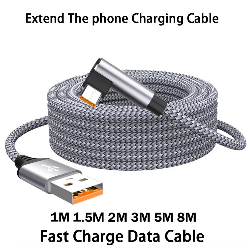 USB-C Elbow Fast Charge Cable 6A – 1m to 8m Braided Type-C