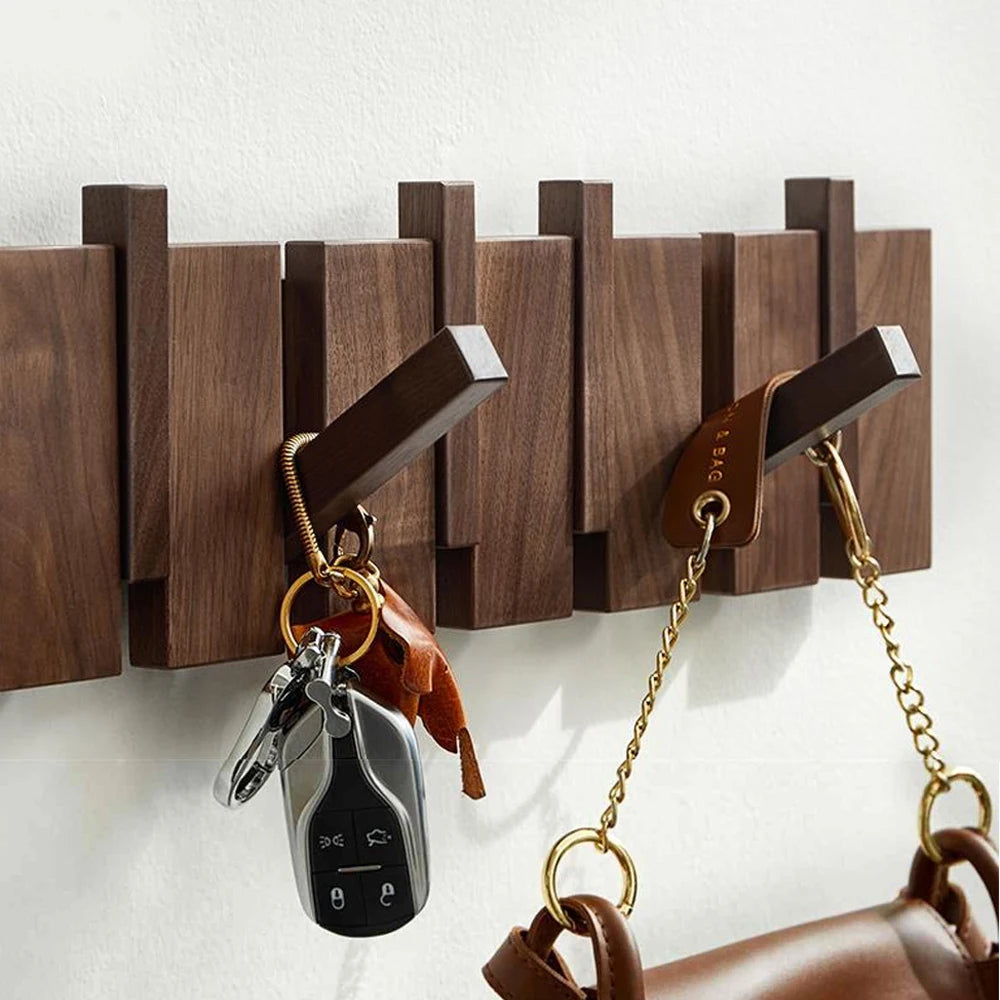 Wall Mounted Wooden Coat Rack – 4 or 6 Foldable Hooks
