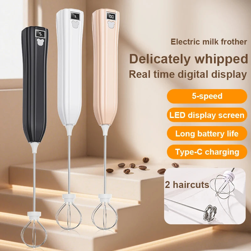 Electric Handheld Egg Beater USB Rechargeable Mini Milk Frother