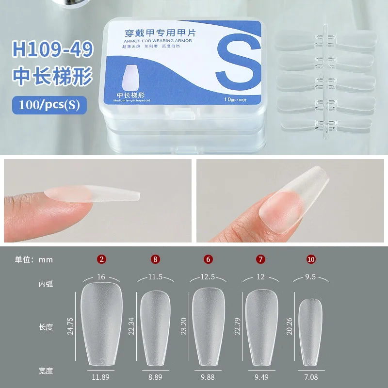 100pcs Full Cover Press On Nail Tips – Clear Ultra-Thin False Nails