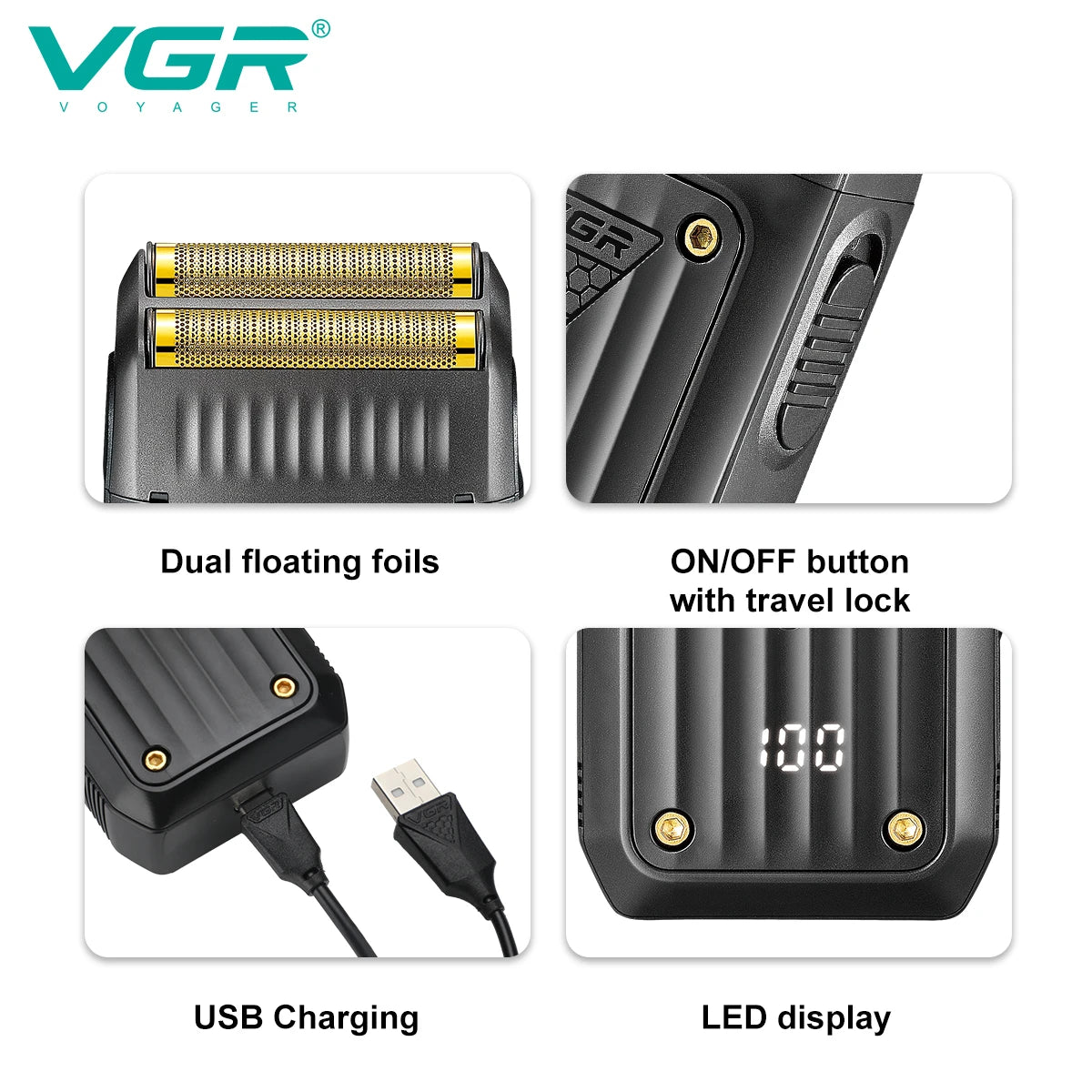 VGR V-363 Electric Foil Shaver with LED Display for Men