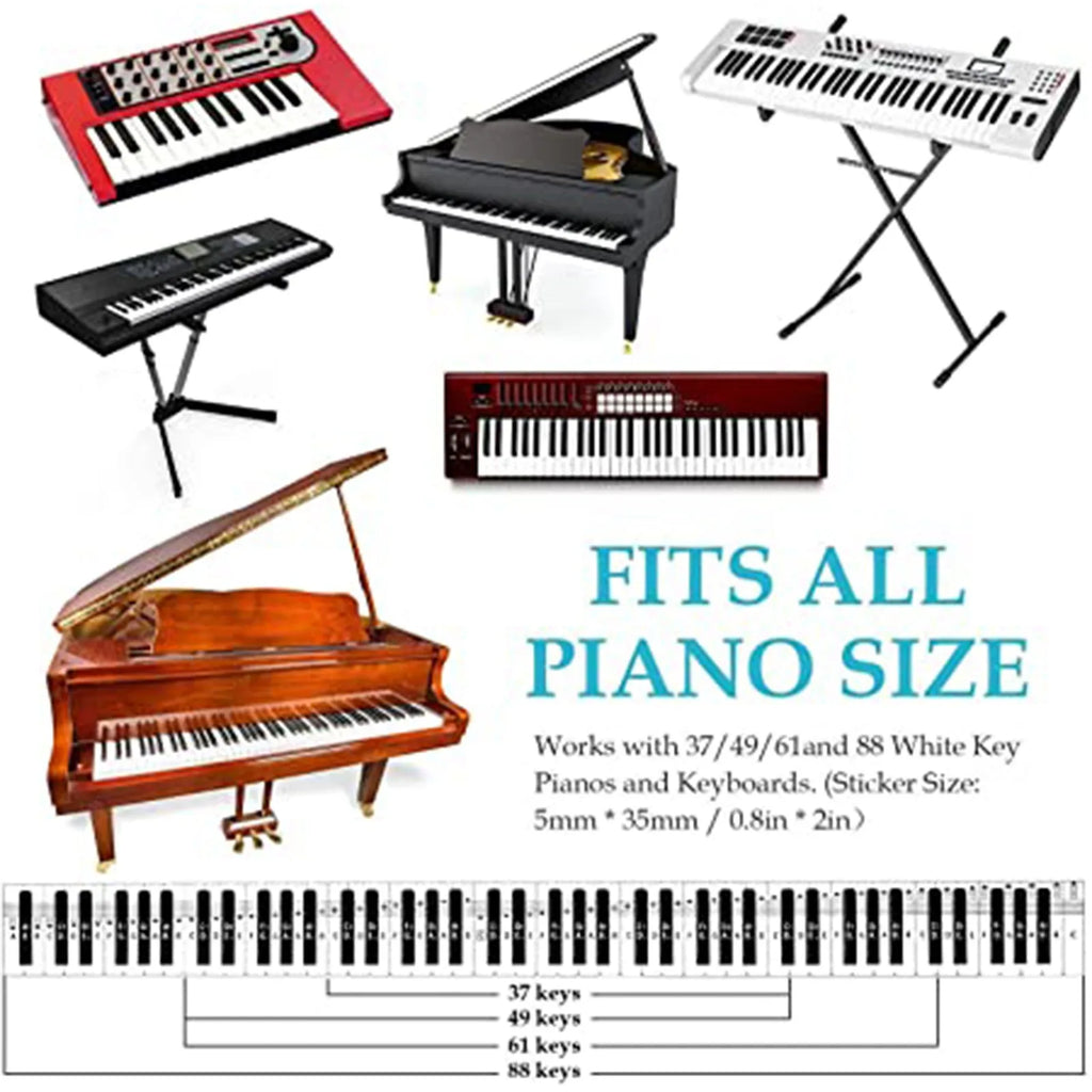 Transparent Piano Key Stickers for 37–88 Key Keyboards