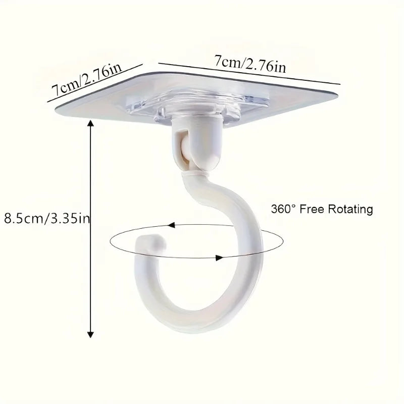 2-Pack 360° Rotatable Self-Adhesive Ceiling & Wall Hooks