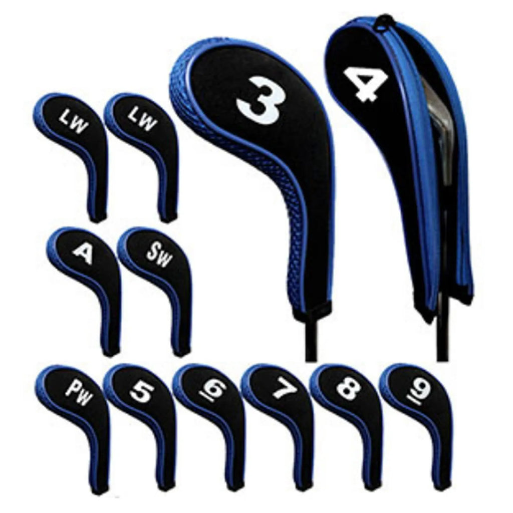 Golf Iron Head Covers 12-Pack Zippered Neoprene Club Protectors