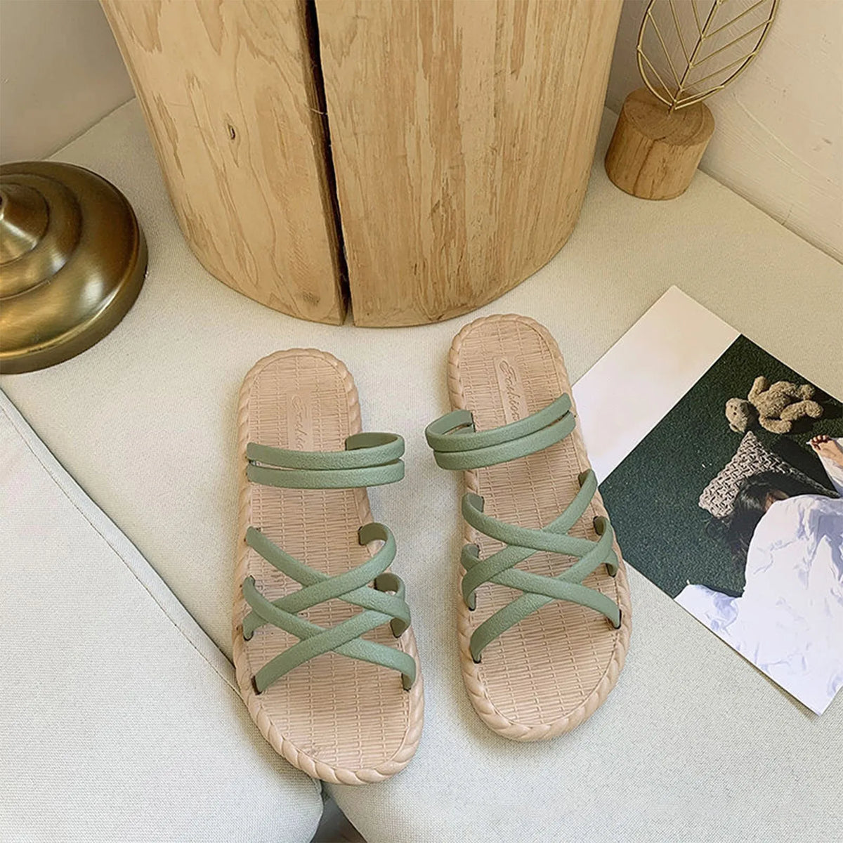 Women's Summer Flat Sandal Slippers – Soft Sole Slip-On