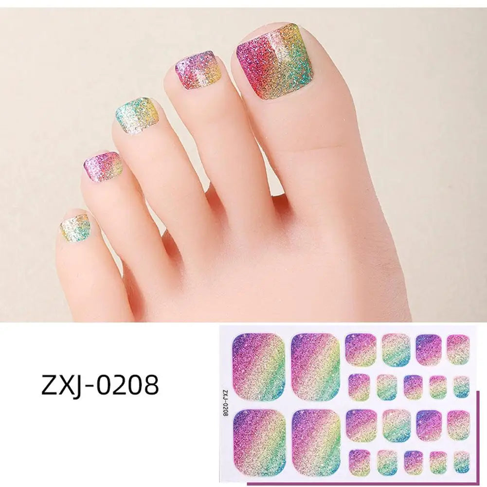 Rainbow Glitter Toenail Stickers – Full Cover Waterproof Wraps