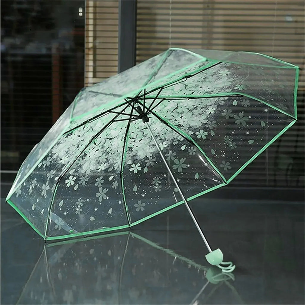 Transparent Cherry Blossom Folding Umbrella – UV & Rain
