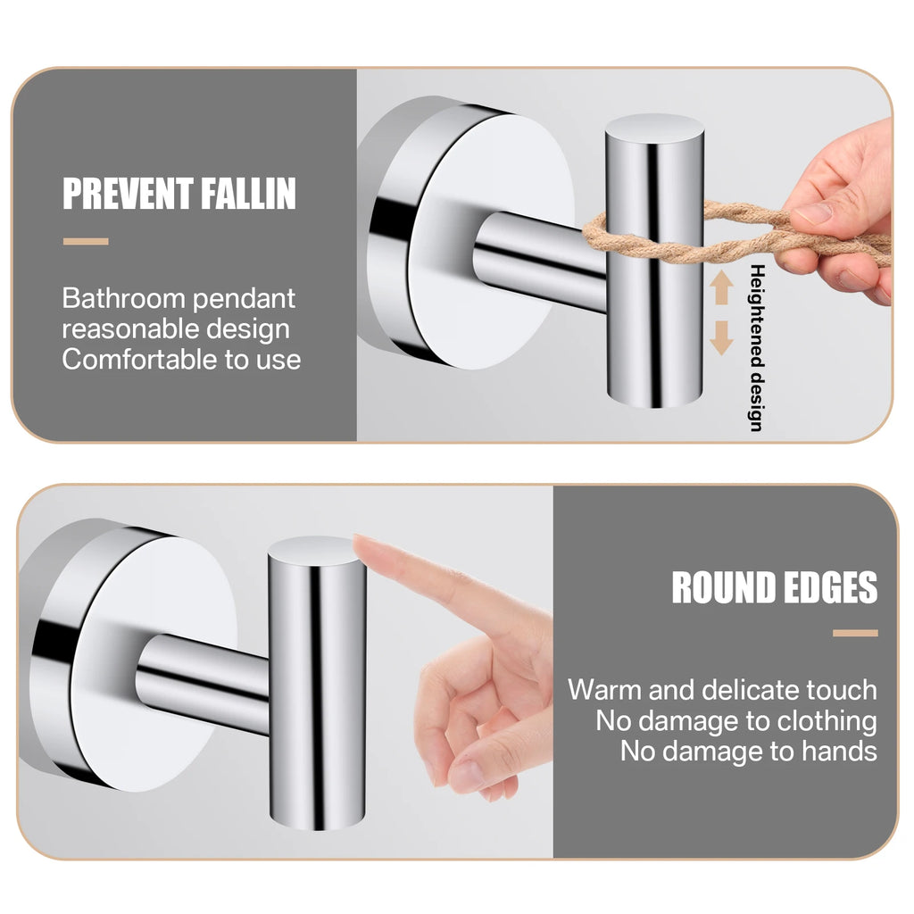 2-Pack Polished Stainless Steel Wall Hooks – Towel & Robe Hanger