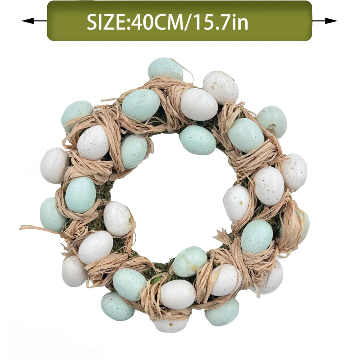 Easter Egg Wreath with Bow Ribbon – 18" Handmade Door Decor