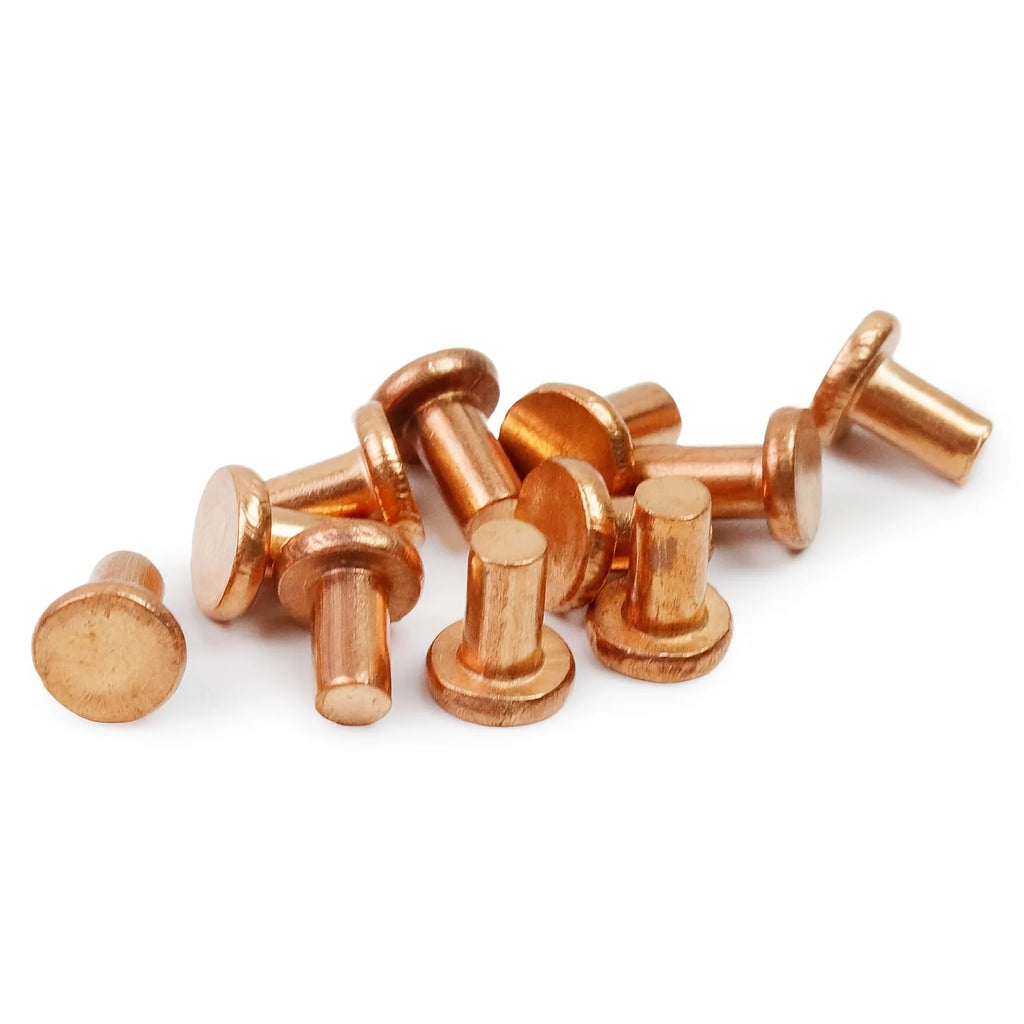 100pcs Copper Solid Rivets Round Pan Head 1/8" x 13/64" Fasteners