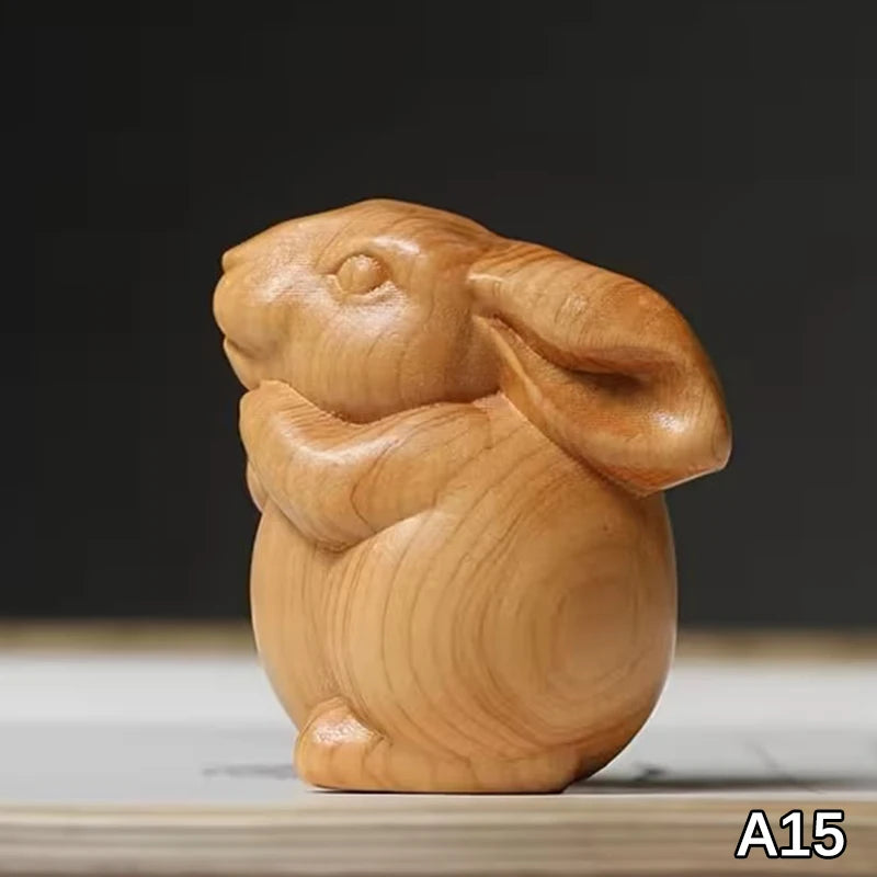 Wood Carved Easter Bunny Figurine – Cute Rabbit Ornament Gift