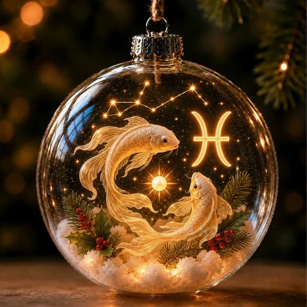 Zodiac Christmas Ball Ornament with Warm Built-In Light