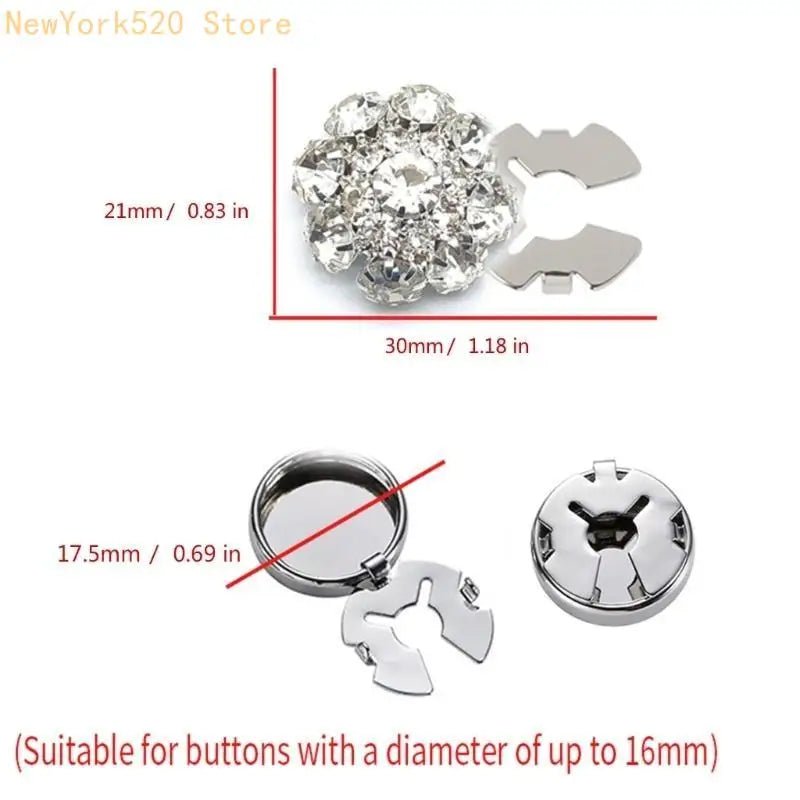Rhinestone Flower Button Covers – Detachable Shirt Clips