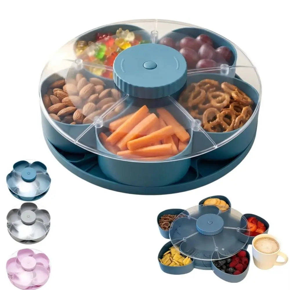 Rotating Snack Tray with Lid – 5-Compartment Lazy Susan