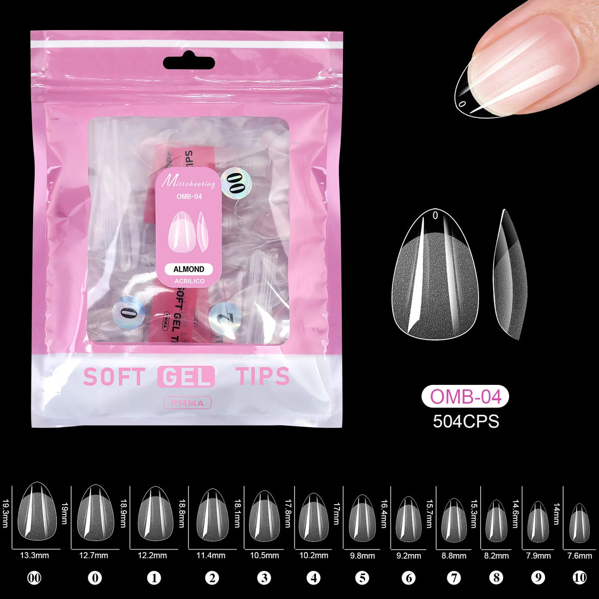 504pcs Acrylic Fake Nail Tips – 14 Styles, 12 Sizes | Misscheering