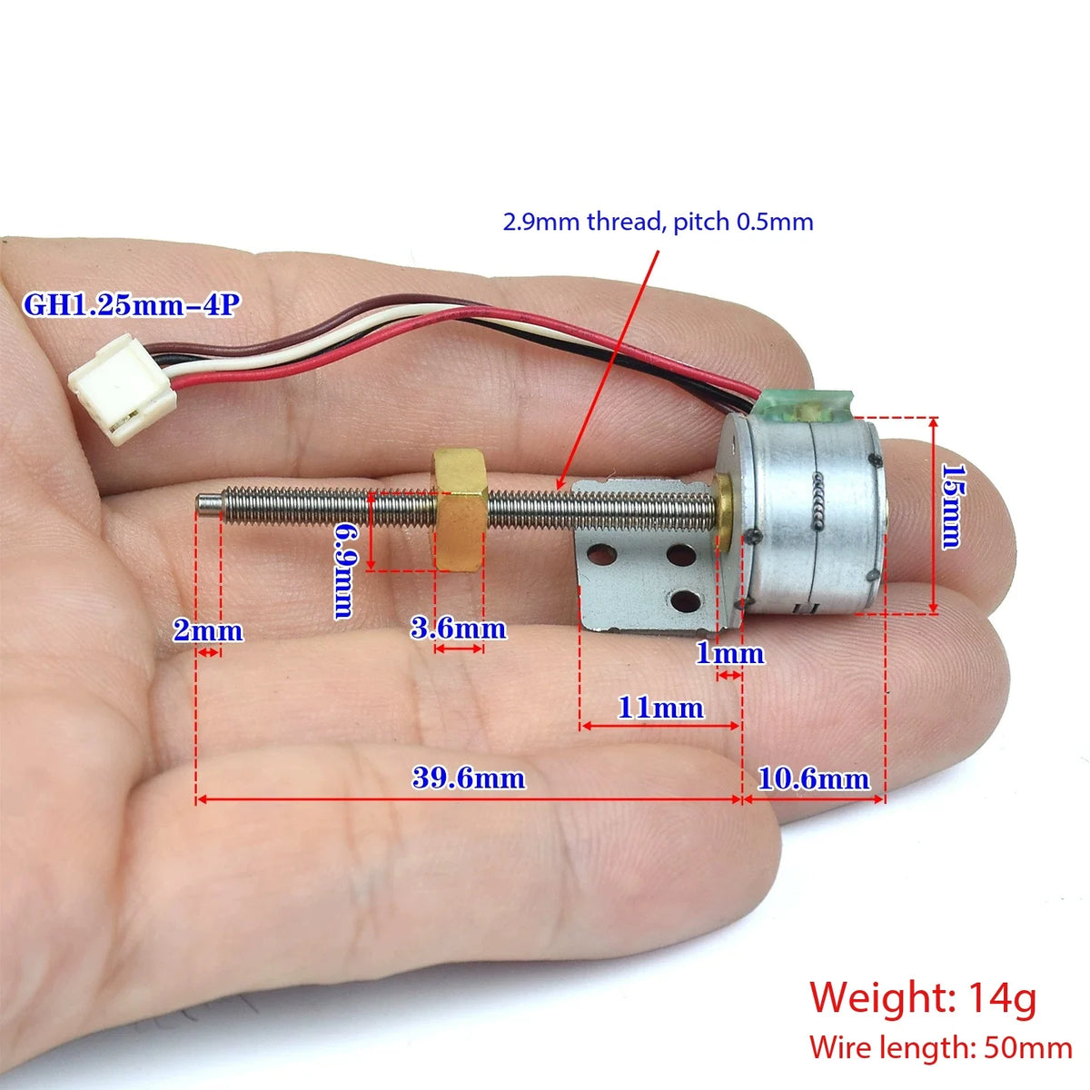 DC 5V/6V 15mm Linear Stepper Motor Screw Shaft Copper Nut Kit