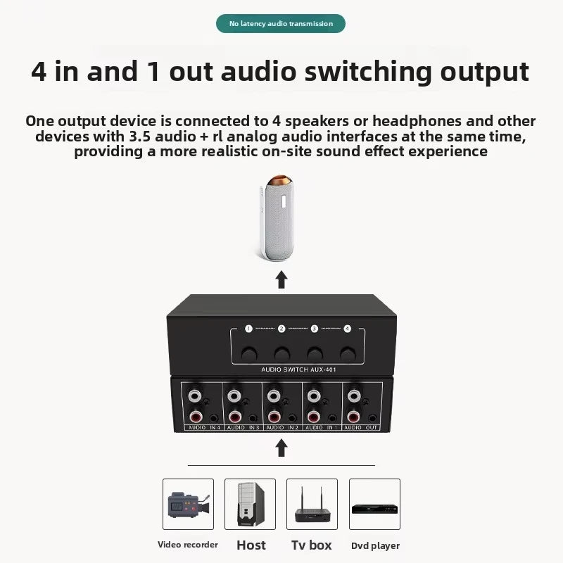 4-in-1 RCA & AUX Stereo Audio Selector Switch Box | Passive