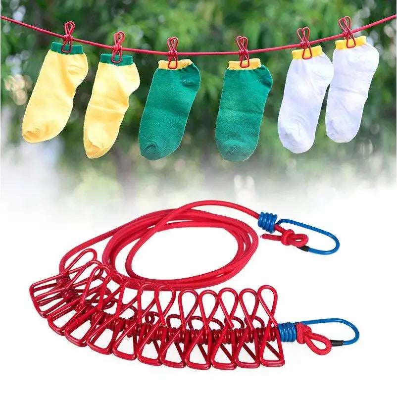 Portable Elastic Clothesline 12 Clips – Travel & Camping